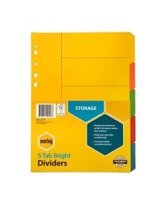 Marbig A4 indices and Dividers 5 Tab Manilla Brights 