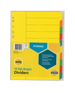 Marbig A4 Manilla Indices and Dividers 10 Tab Brights 