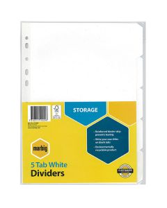 Marbig A4 Indices and Dividers 5 Tab Manilla White (MOQ 1)