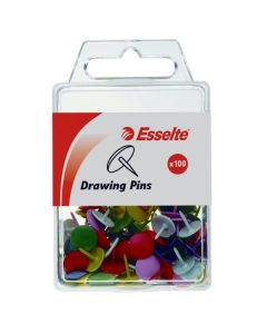 Esselte Thumb Tacks / Drawing Pins Box 100 Assorted Colours (Min Order Qty 2)