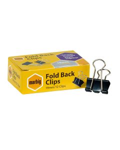 Marbig Fold Back Clips 19mm Box of 12 (Min Order Qty 2)
