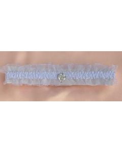 Bridal Sheer Garter White Silver Heart & Diamontes 