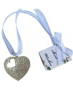 Bridal Silver Diamante Heart Shaped Charm with Small Heart Cut-out Design