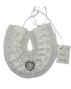 Wide Lace with Metallic Sequin Horseshoe Bridal Charm and Dual Hearts
