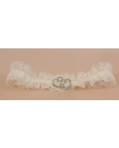 Bridal Lace Garter White Double Silver Heart 