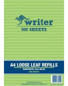 Writer A4 Loose Leaf 7mm Ruled Reinforced White Pack of 500