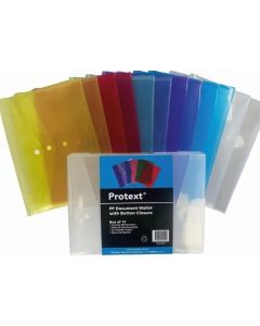 Protext Document Wallets Button Close Mixed Translucent Colours Pack of 12 in PP Case