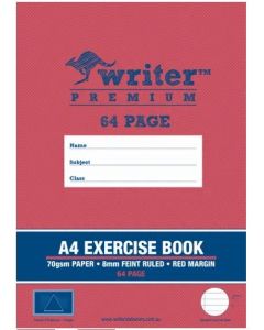 Writer A4 Premium 64 Page 8mm Ruled Exercise Book 297x210mm