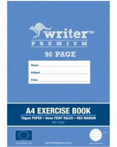 Writer A4 Premium 98 Page 8mm Ruled Exercise Book 297x210mm