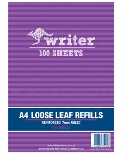 Writer A4 Loose Leaf 7mm Ruled Reinforced White Pack of 100